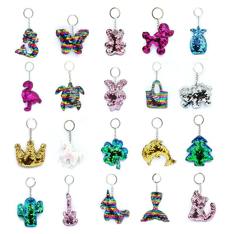 Wholesale Reflective Bright Surface Animal Plant PET Glitter Fashion Bag DIY Keychains
